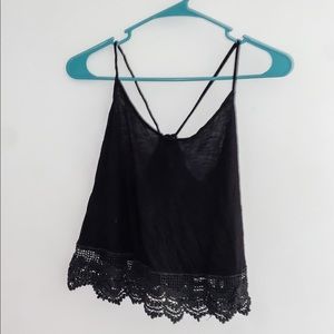 Black flowy lace detail adjustable tank top